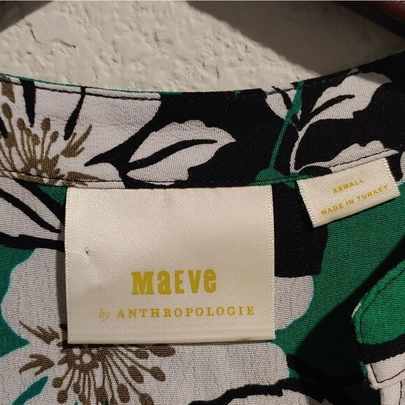 Anthropologie Dress Maeve Green Floral Juno 3/4 Sleeve Black White Size XS - Picture 5 of 5